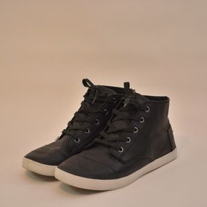 TOMS Leather Lace Up Black High Top Sneakers